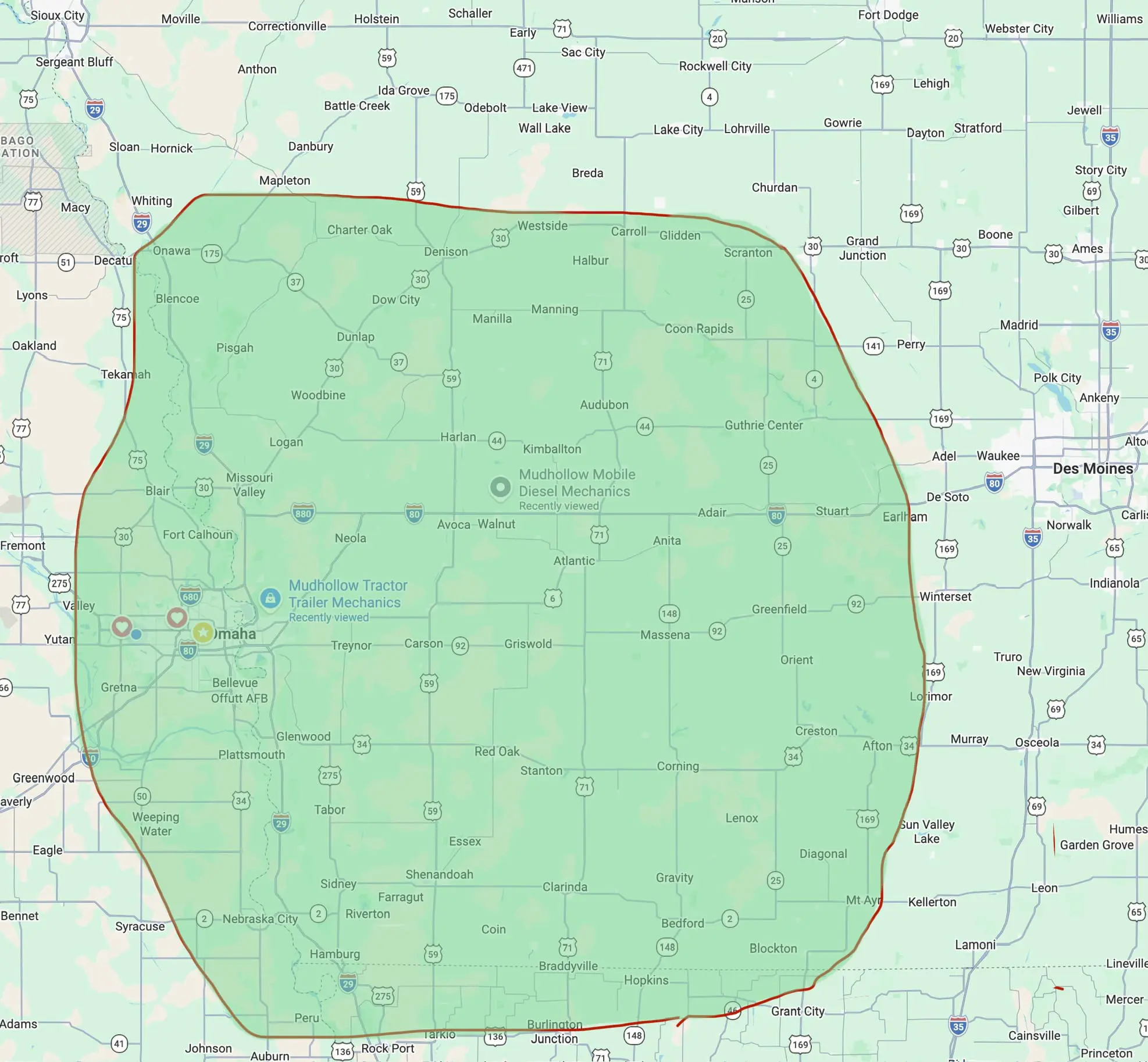 Mudhollow Service Area Map